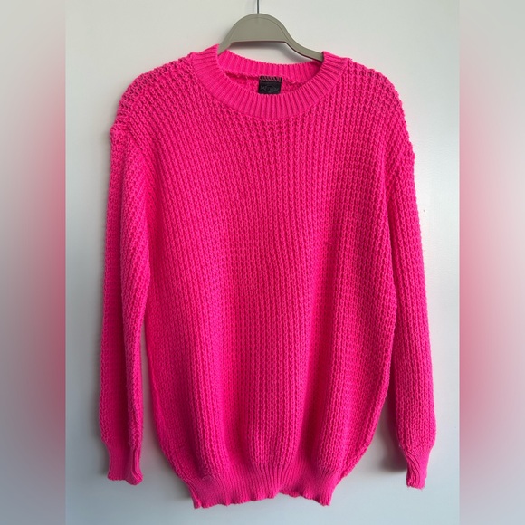 Sapphire Sweaters - Women's Crewneck Waffle Sweater in Hot Pink